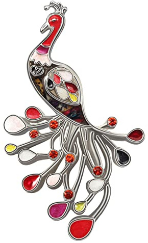 DOWAY Floral Emaille Pfau Geschenke Emaille Pfau Brosche für Damen Mode Pfau Schmuck (Rot)