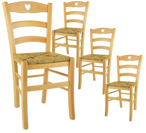 AltoBuy Naples - Lot de 4 Chaises Naturelles et Assises en Paille