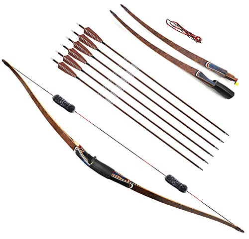 Bogenschießen Takedown Traditioneller Langbogen Recurve Bogen und Pfeile Set Abnehmbarer Jagdbogen Triangle Longbow 20-55lbs Horsebow für die Jagdpraxis für Erwachsene (40lbs, Typ 2: Bogen Set)