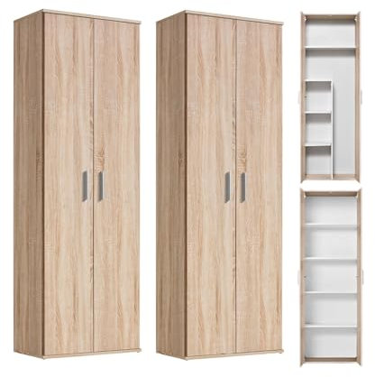 mokebo® Mehrzweckschrank Set 2-teilig 'Die Allzweckwaffe', Schrank-Set mit Aktenschrank & Besenschrank in Sonoma Eiche BZW. Braun, nutzbar als Büroschrank, Allzweckschrank, Aufbewahrungsschrank