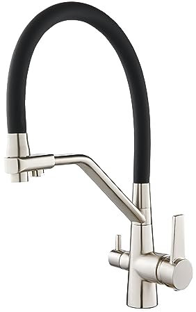 KEOKBON 3 Wege Wasserhahn Küche, 3 in 1 Küchenarmatur Ausziehbar,360° Drehbar Wasserhahn Hochdruck Spülbeckenarmatur für Küche, Gebürsteter Nickel