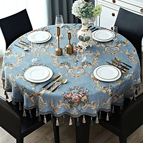 HUHJYUGE Tischtuch Rund mit Quaste 160cm, Tischwäsche Polyester Jacquard, Tischdecke Abwaschbar Oval, Fleckenabweisende und Bügelfreie Pflegeleicht, für Home Küche Dekoration