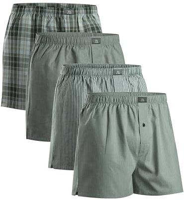 DANISH ENDURANCE Boxershorts för män – lös passform i ekologisk bomull, 4-pack, Mixad Grön/Randig Blandning, L