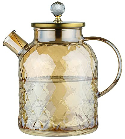 Uziqueif Glass Water Jugs with Lids, 1L/1.5L/1.8L Glass Pitcher Jug with Stainless Steel Lid with Handle, Heat Resistant Borosilicate Jug for Juice Milk Cold/Hot Beverages Iced Tea Pitcher,1.8L