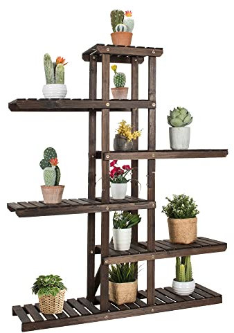 FLBT 5/6-stöckiger Pflanzenständer, Topfblumenleiter-Präsentationsständer, multifunktionales Aufbewahrungsregal für den Innen- und Außenbereich, für Terrasse, Balkon, Garten, Hof (5 Ebenen, Natur)