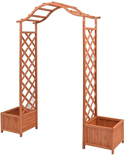 Hochzeit Garten Bogen mit Tor, Vintage Holz Garten Dorn Bogen mit 2 Pflanzen Behälter Hochzeit Garten Klettern Blume Braut Party Dekoration Arbor Outdoor Terrasse Pergola Rankhilfe