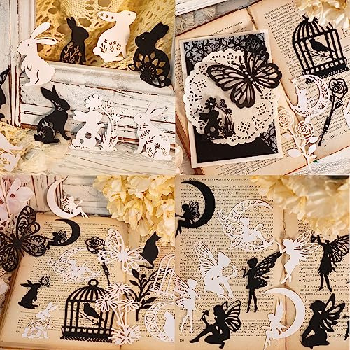 Carta Decorativa Vintage per Scrapbooking 80 Pezzi Carta Artistica Decorata per Scrapbooking Diario Etichette Regalo Album Fotografici (Bianco e nero)