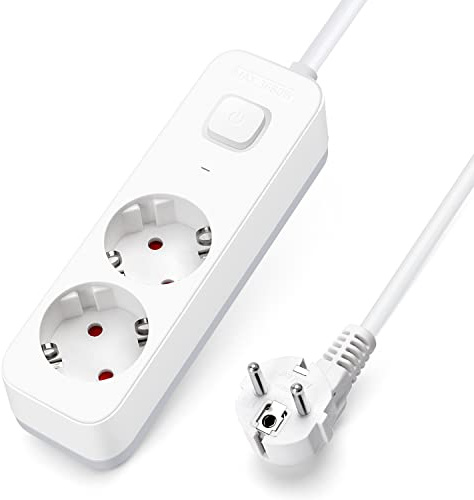 Aigostar Steckdosenleiste 2-fach, Mehrfachsteckdose mit Schalter, Mehrfachstecker Verlängerungskabel 3m Kabel, Weiß