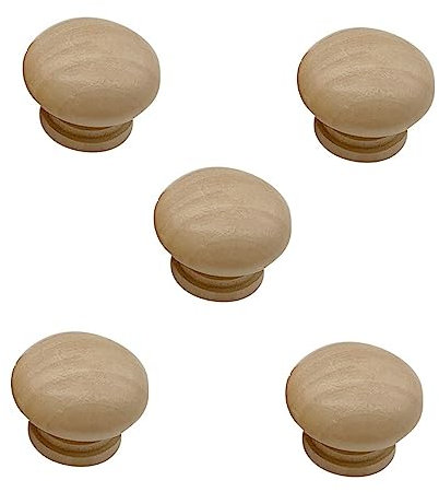 PILYON Küchen Türgriffe 5 Stück Knauf Und Griff Mit Pilzkopf,Schublade,Runder Holzgriff,Schrank,Aufbewahrungsbox,Massivholzgriff,Durchmesser 38mm,Klare Lackfarbe