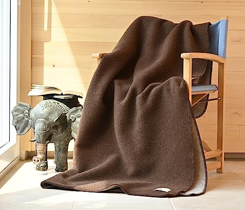 Warme Kuscheldecke Wolldecke Naturalana Doubleface Sofadecke Couchdecke Wohndecke - 100% Schurwolle vom Merinoschaf (kbT) - 150 x 200-220 cm versch. Farben (Braun-Beige, 150 x 220 cm)