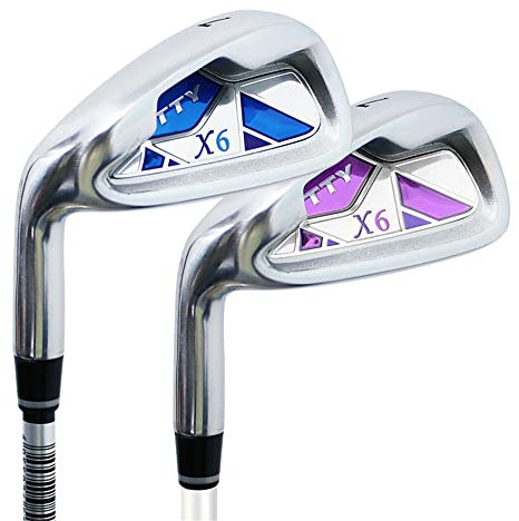 Fer à repasser pour club de golf pour gaucher – avec tige en carbone/acier pour homme et femme, fer de golf n°7 (gauche, tige en carbone (violet))