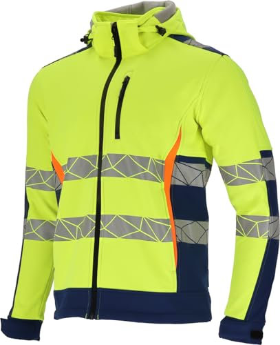 Lahti PRO Warnschutz-Jacke Softshell Arbeitsjacke | Größe: L | Farbe: Neongelb-blau | Warnschutz-Pilotenjacke Warnjacke Berufsjacke Schutzjacke Wasserdicht | Herrenjacke mit reflektierenden Streifen