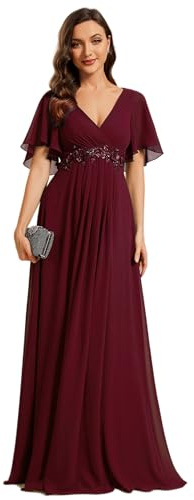 Ever-Pretty Elegantes Vestidos de Noche Vestidos de Novia Extra Largos Vestidos de Invitada de Mujer Cuello en V de Gasa de Cintura Alta Burdeos 50