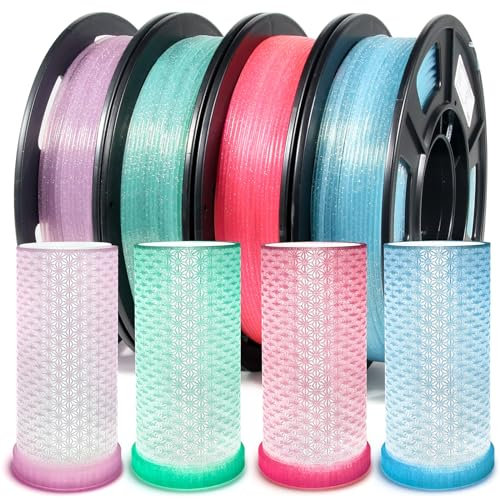 IEMAI Transparent Glitter PLA Filament 1.75mm, 4 x 250g Spule, Kirschblütenrosa/Mintgrün/Hellrosa/Hellblau, PLA 3D Drucker Filament, Maßgenauigkeit +/- 0,02 mm