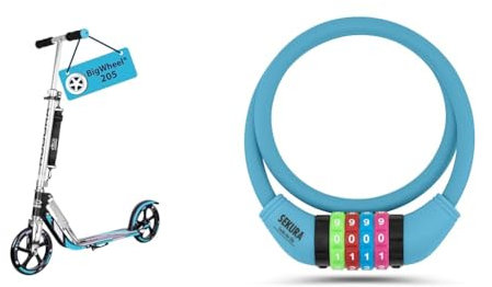 HUDORA BigWheel 205 Scooter - Stabiler Aluminium-Roller & Büchel Fahrradschloss Kinder I Farbenfroh und ohne Schlüssel