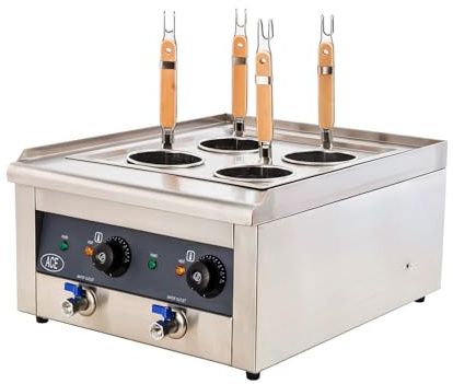 Hakka Commercial Noodle Boiler, Electric Pasta Cooker Food Cooking Machine Temperature Adjustable Spaghetti Cooking Tool with 4 Strainer Basket 2+2000W Stainless Steel Boiler