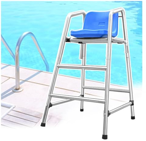Swimming Pool Lifeguard Chair for Water Park, Safety Lifeguard Ladder Delux Life Guard Chairs with Seat/ Hook/ Sunshade Hole, 304 Stainless Steel Rustproof Swimming Life-saving Equipment ( Color : Sil