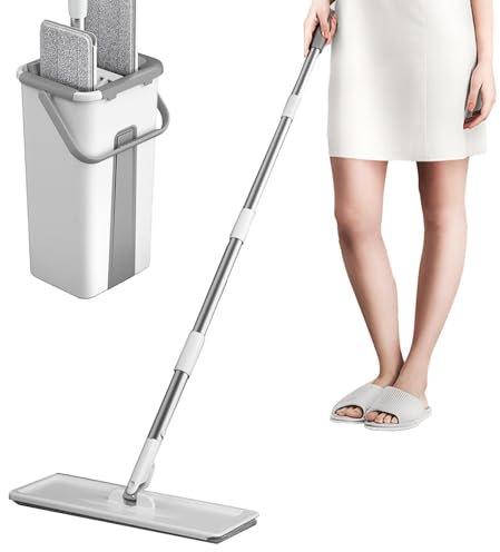 Moppeimer mit Presse, Besen und Eimer mit Zitruspresse - Wischmopp und Presseimer zum Reinigen von Wänden mit langem Griff - Moppeimer mit Presse für Hartholz