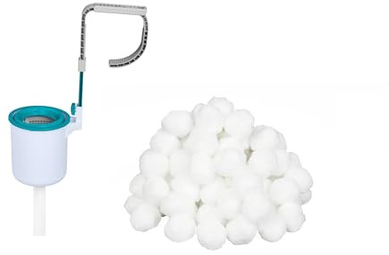 Bestway Flowclear | Startpaket för poolskimmer med 500 g filterbollar | upphängningsskimmer för filtersystem | Lämplig för filtersystem från 2 006 l/h | för automatisk rengöring av vattenytan