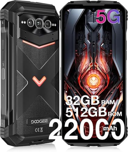 DOOGEE VMAX Pro 5G Rugged Smartphone 2024, 32(12+20) GB + 512GB(TF 2TB), 22000mAh Batteria, Android 14 Telefono Indistruttibile, 108MP AI Fotocamera 6,58 FHD+ 120Hz, Impronte Digitali NFC/OTG