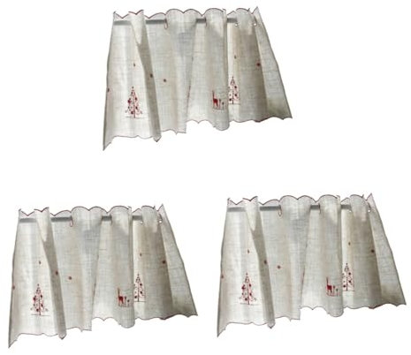 IMIKEYA 3St weihnachtliche halbvorhänge Türvorhang Küchenvolants aus Leinen küchenfenster gardinen küchengardine Türgitter Jalousien für Türen Küche kurzer Vorhang Elch Halbvorhänge rot