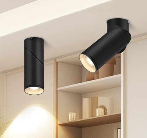 YindaLux Lot de 2 spots LED encastrables à intensité variable - Orientables - Noir - Avec module LED 5 W 500 lm - 230 V - 3000 K/4000 K/6500 K - Spot réglable en saillie - Pour mur et plafond