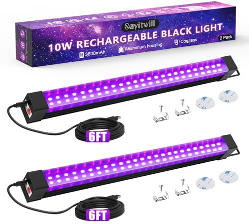 Rechargeable Black Light Bar 2 Packs, Battery Powered Black Lights for Glow Party, Cordless UV Strip Lights with On/Off/Dimma/Flash Switch, for Classroom, Neon,Uranium glass,Paint, Poster,Stage