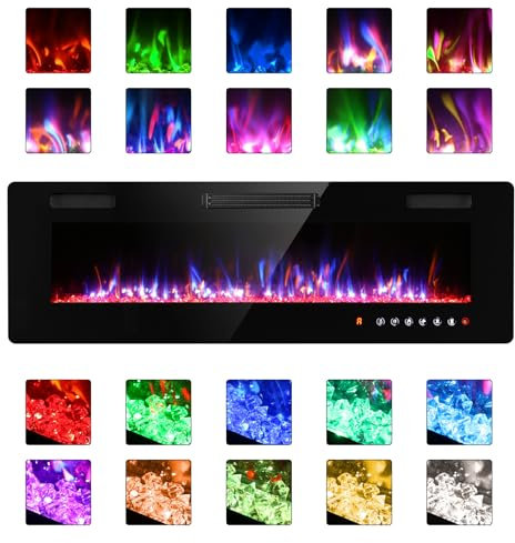 50'' Electric Fireplace, 12 Flame Colors & 5 Levels Of Brightness Control Electric Fire, At Least 50,000 Hours Electric Fires, Remote & Touch Screen Control Electric Fires Free Standing for Christmas