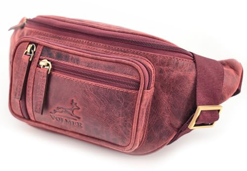 Fa.Volmer ® Bauchtasche | Gürteltasche | Hüfttasche in Echt-Leder für Damen und Herren | Burgunder-rot | Verstellbarer Gurt bis 130 cm | Modell: Sevilla