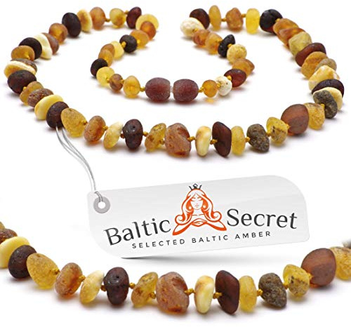 Collier de perles d'ambre Baltic Secret - Fait à la main - En véritable ambre de la Baltique brute - Cadeau idéal pour homme, mère, femme, 35 CM, Gemme, Ambre
