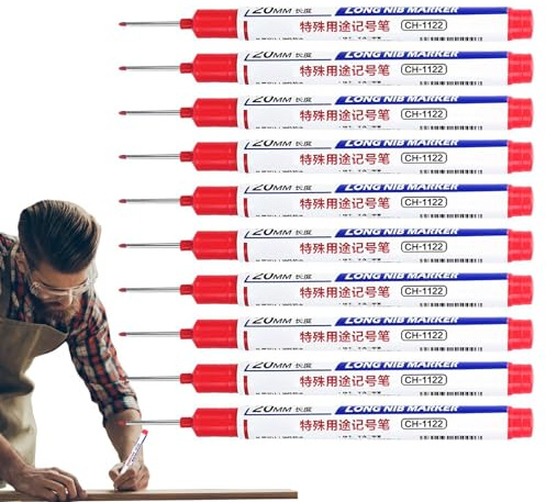 Lot de 10 marqueurs à trou profond – Marqueur à pointe fine de 20 mm, stylo à longue portée, stylo de marquage à trou profond, stylo de marquage métallique à tête longue, stylo de marquage profond