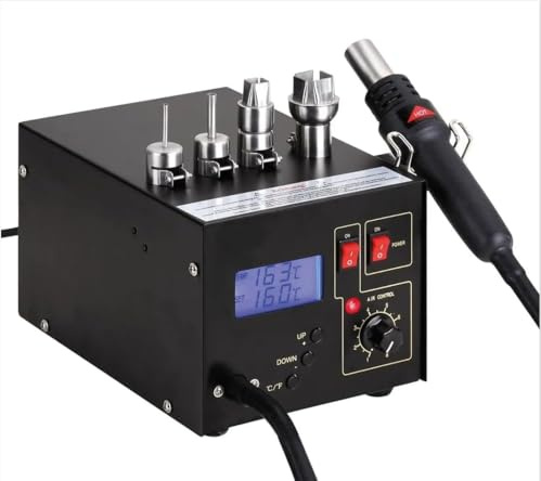 Stazione Aria calda ANFEL AN-939L Saldante Dissaldante Componenti SMD Digitale LCD Variazione Temperatura e Flusso Aria Modello Professionale con Pompa all'Interno della Stazione + 4 Ugelli Inclusi