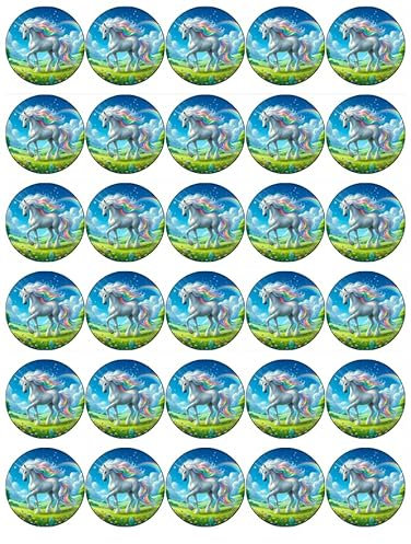 30 Unicorn Rainbow Pre Cut Cupcake Toppers Premium Edible Wafer Paper Fairy Cake Toppers Birthday Celebration Cakes Decorations Party NO CUTTING REQUIRED!