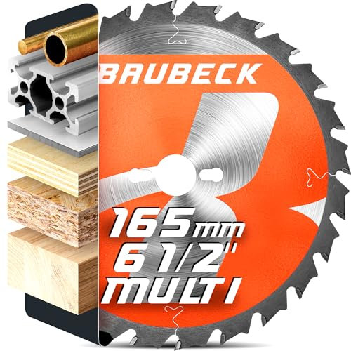 BAUBECK Circular Saw Blade 165mm x 20mm +16mm Adapter, 80T Clean Cuts in Wood & Aluminium - Compatible with 18v Dewalt DT99560, Makita B-57336, Evolution R165, Hikoki C18DSL - Multi-Purpose Saw Blade