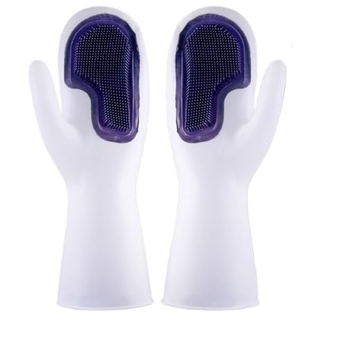 GOOZHI Guantes de caucho para el hogar, 2 pares de guantes de silicona reutilizables for fregar platos de cocina, baño y utensilios de cocina.(Blue)