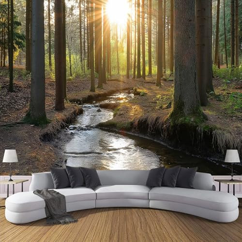 Papel Pintado Río Del Bosque Naturaleza Salón Dormitorio 260X175Cm - Fotomurales Pared Decorativos Murales Fotográfico Paisaje Soleado Moderno Decoración De Paredes