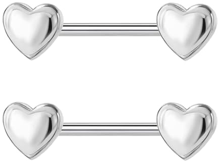 CHARMONLINE 14G Minimalist Heart Nipple Rings 316L Stainless Steel Nipplerings Heart Tongue Rings Barbells Piercing Body Jewelry for Women (SILVER)