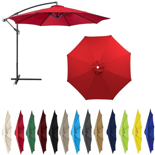 BLGVGKLPNT 2,3m/2,7m/3,0m/3,5m/4,0m Sonnenschirm Ersatzbezug 6 Streben 8 Streben, Sonnenschirm Stoff UV Schutz 50 Windfest Gartenschirm Ersatz-Überdachung, Für Ampelschirm, Hof (8ribs:3.0m/9.8ft,Rot)