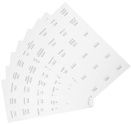 VILLFUL 8 Blatt Weißes Gewürzlabel Set Runde Wasserfeste Aufkleber für Gewürzgläser Minimalistische Beschriftungen für Küchenorganisation Praktisch