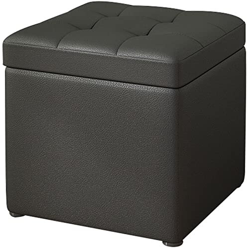 Quadratische Leder Ottomane Fußstütze Gepolsterter Hocker mit Holzrahmen für Wohnzimmer, Schlafzimmer, Badezimmer - Schminktisch Bank, Stilvoller schwarzer Fußhocker für Wohnkultur