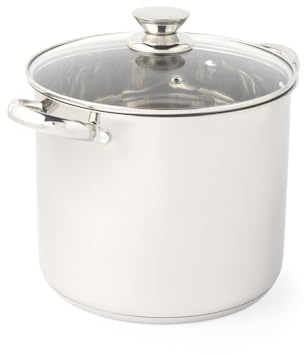 Russell Hobbs Classic Collection 24 cm Stockpot – Stainless Steel Cooking Pot, Tempered Glass Lid with Steam Vent, 9 Litre Capacity, Mirror Finish, Easy to Clean, for Soups, Casseroles, Curry
