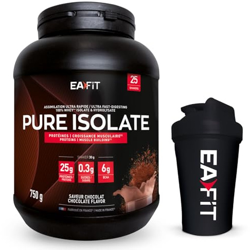 Pure Isolate chocolat 750g + shaker noir opaque EAFIT marque française