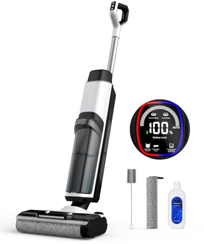 Nass Trockensauger Akku, 20.000 Pa kabelloser All-in-One Staubsauger mit wischfunktion, Sprachausgabefunktion, 890ml Dual-Wassertanks, Kantenreinigung<0.5cm, Selbstreinigung für Harte Boden,Tierhaare