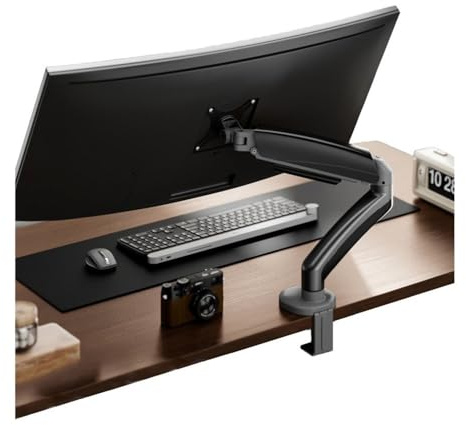 Monitor Stands Brazo de monitor de resorte mecánico ajustable para pantalla de hasta 32 pulgadas, 4,4 a 19,8 lb, soporte de escritorio para monitor único, con base de montaje de pinza y ojal (Gray)