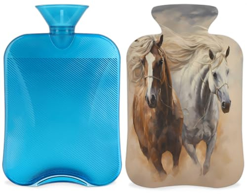 Entemne Wärmflasche, Motiv: laufende Pferde, Kunstmalerei, Wärmbeutel mit Bezug, wiederverwendbare Therapie-Tasche zur Schmerzlinderung, Menstruationskrämpfe, Muskelkater, Winterwärme, Geschenk für