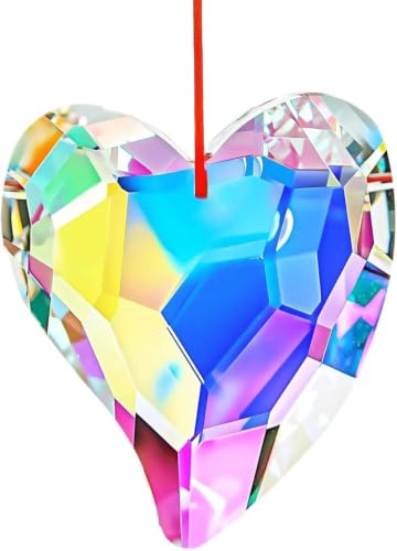 HDCRYSTALGIFTS Hjärta kristall prismor solfångare 6 cm färgglad solfångare inomhus fönster glasprisma hängande prydnad till jul alla hjärtans årsdag bröllopsfest dekoration | Kristaller kärlek hjärta solfångare solfångare för fönster julgran alla hjärtans dag, årsdag bröllop hem trädgård