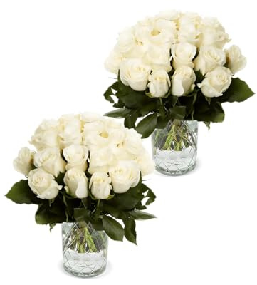 Blume Ideal Rosensträuße | 2x50 Weiße Rosen (insg. 100 Stiele) | Ø 40–50 cm | Premium Rosen für Hochzeit & Deko | 7 Tage Frischegarantie | In verschiedenen Farben und Mengen