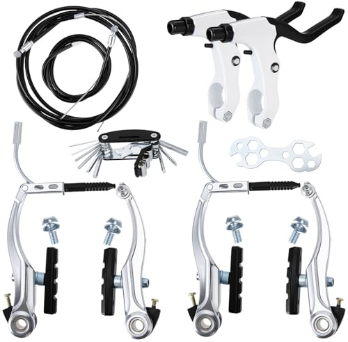 LuckySlycyc V Bike Brakes,Complete Universal Bicycle Brakes,Include V Brakes,Bike Brake Cable,Bike Brake Levers-Tool Wrenches,for Most Mountain Bikes and Road Bikes (Silvery)