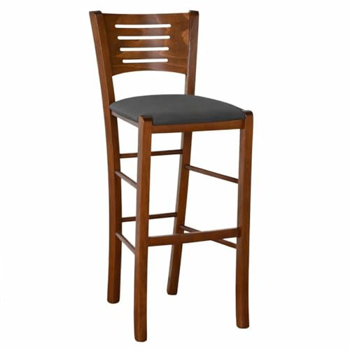 OKAFFAREFATTO MADDALONI Tabouret haut de bar Vérone en bois noyer foncé H 73 avec assise rembourrée anthracite