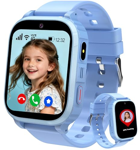 pmstuy 4G Smartwatch Bambini GPS, Telefono Orologio Smartwatch Bambini WiFi Videochiamate SOS Voce Chat Sveglia Giochi Impermeabile, Orologio Bambino Cellulare Regali per Ragazza e Ragazzo